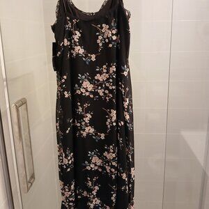 Zara Black Midi Floral Slip Dress